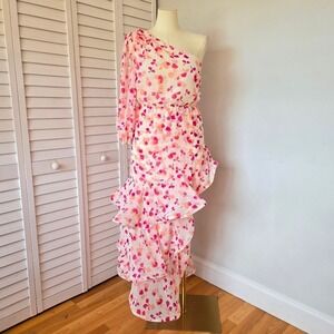 Alexis Floral Ruffle One Shoulder Maxi Dress Size M Romantic Boho Beach Weeding